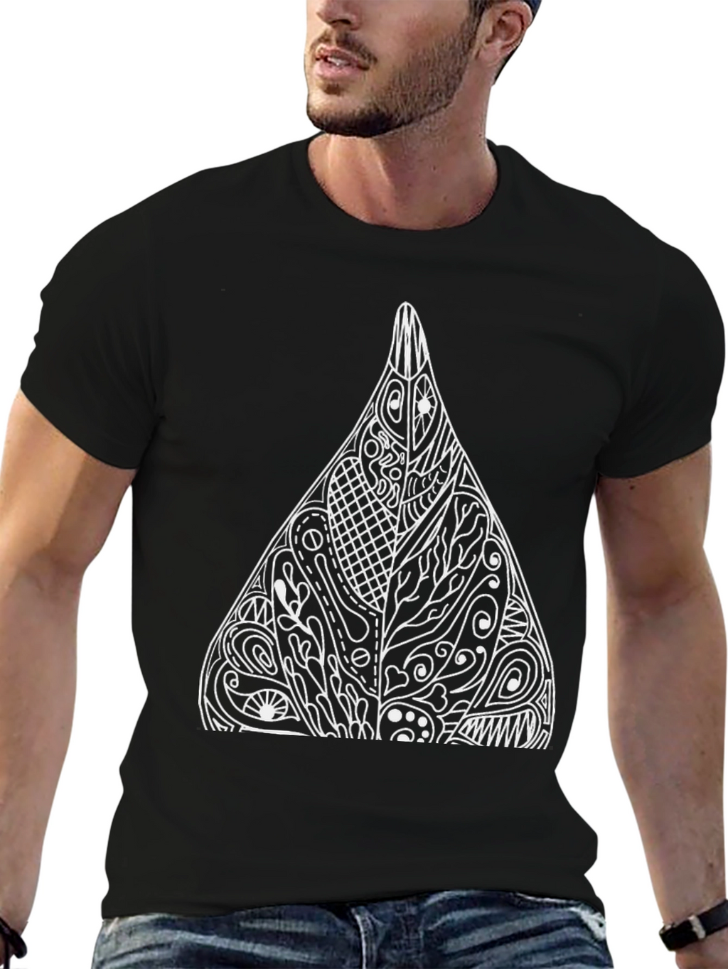 Black Tee with Abstract Triangle Design