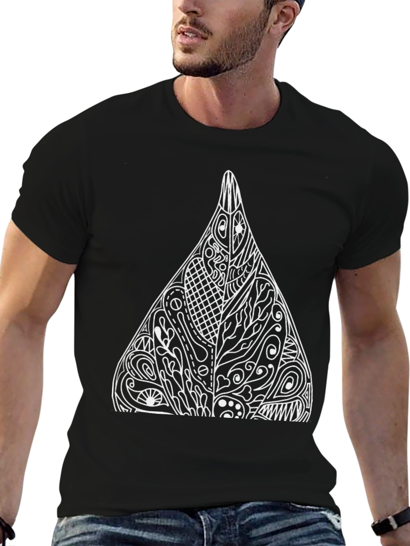 Black Tee with Abstract Triangle Design