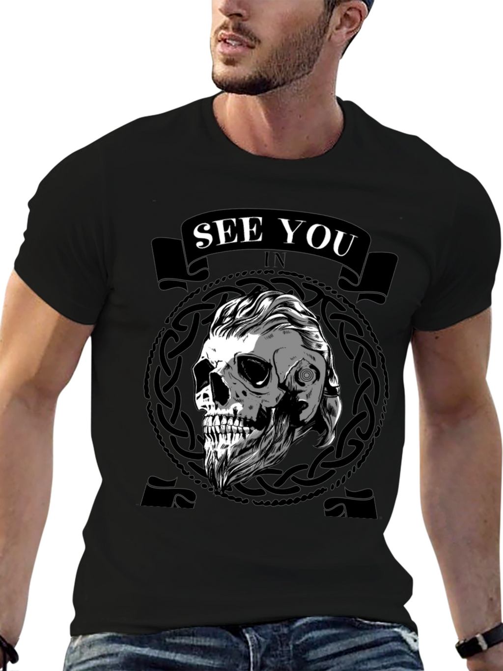 Viking Skull See You In Valhalla Black T-Shirt