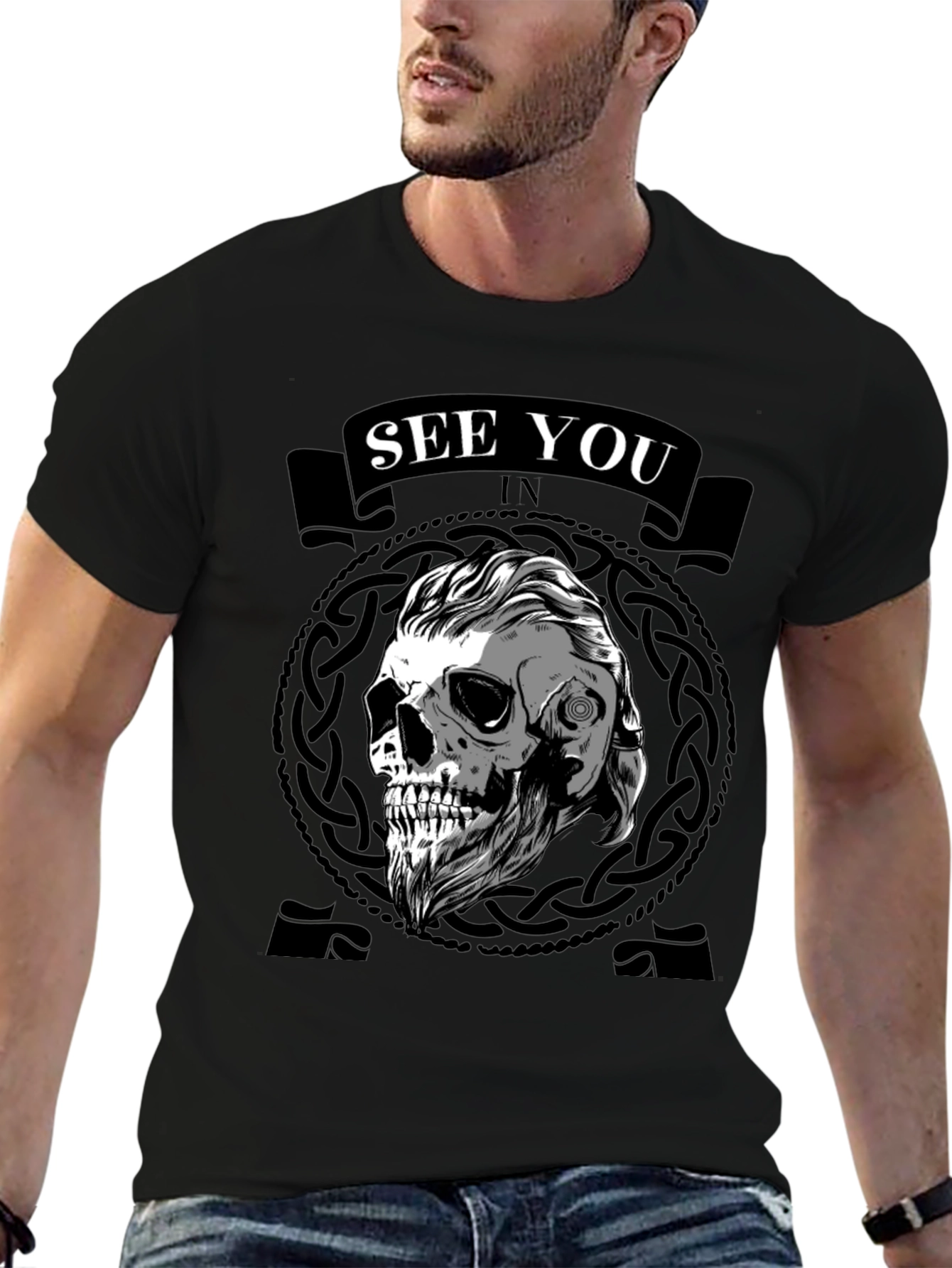 Viking Skull See You In Valhalla Black T-Shirt