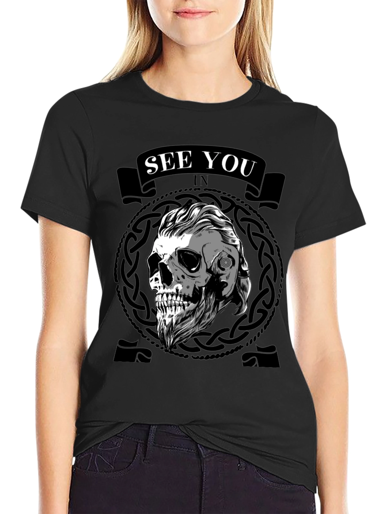 Viking Skull See You In Valhalla Black T-Shirt