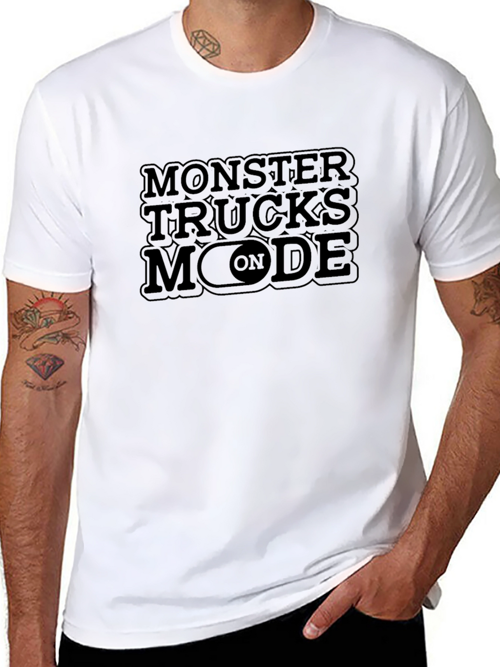 Monster Trucks Mode On T-Shirt - Black Crew Neck