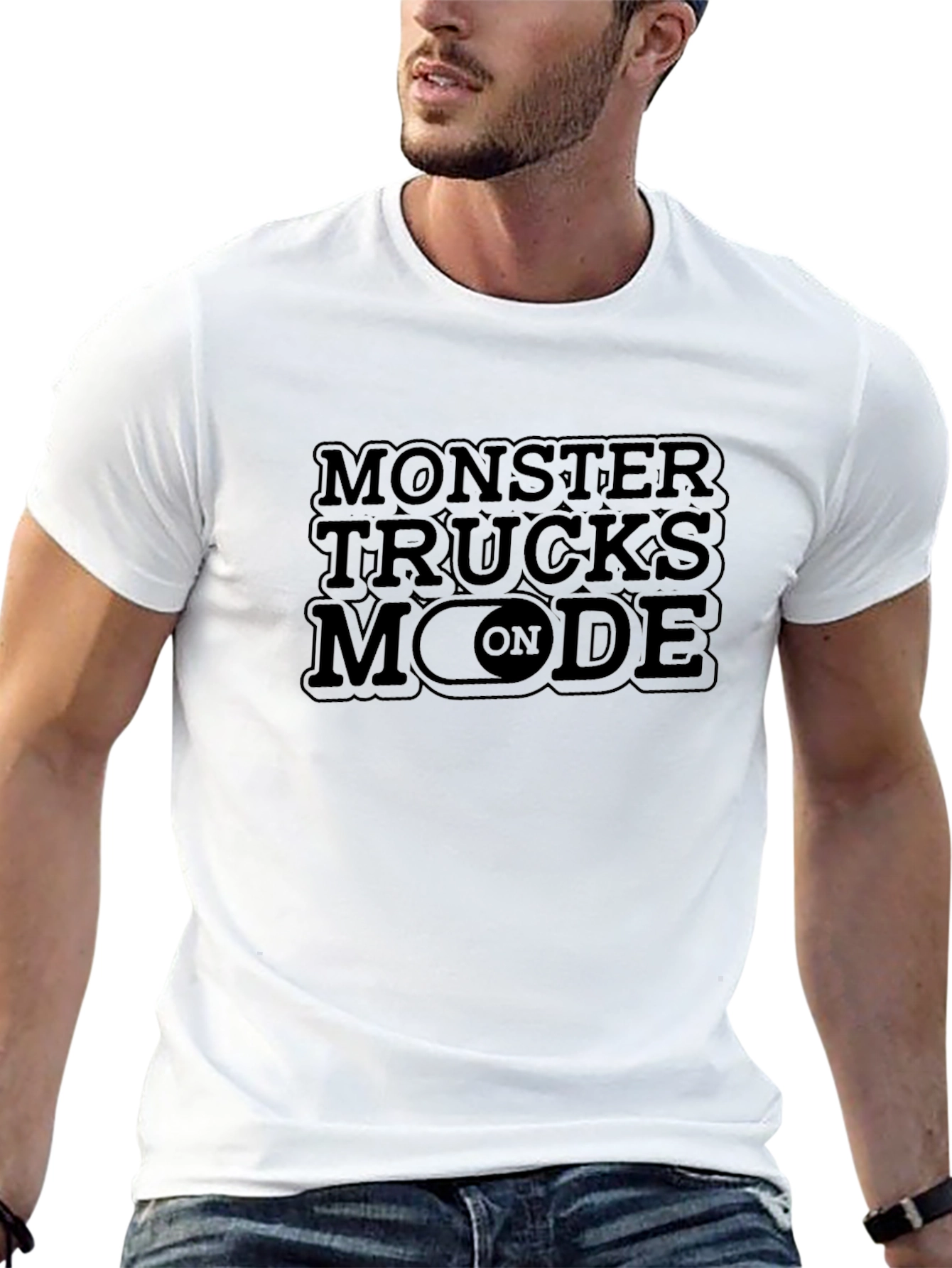 Monster Trucks Mode On T-Shirt - Black Crew Neck