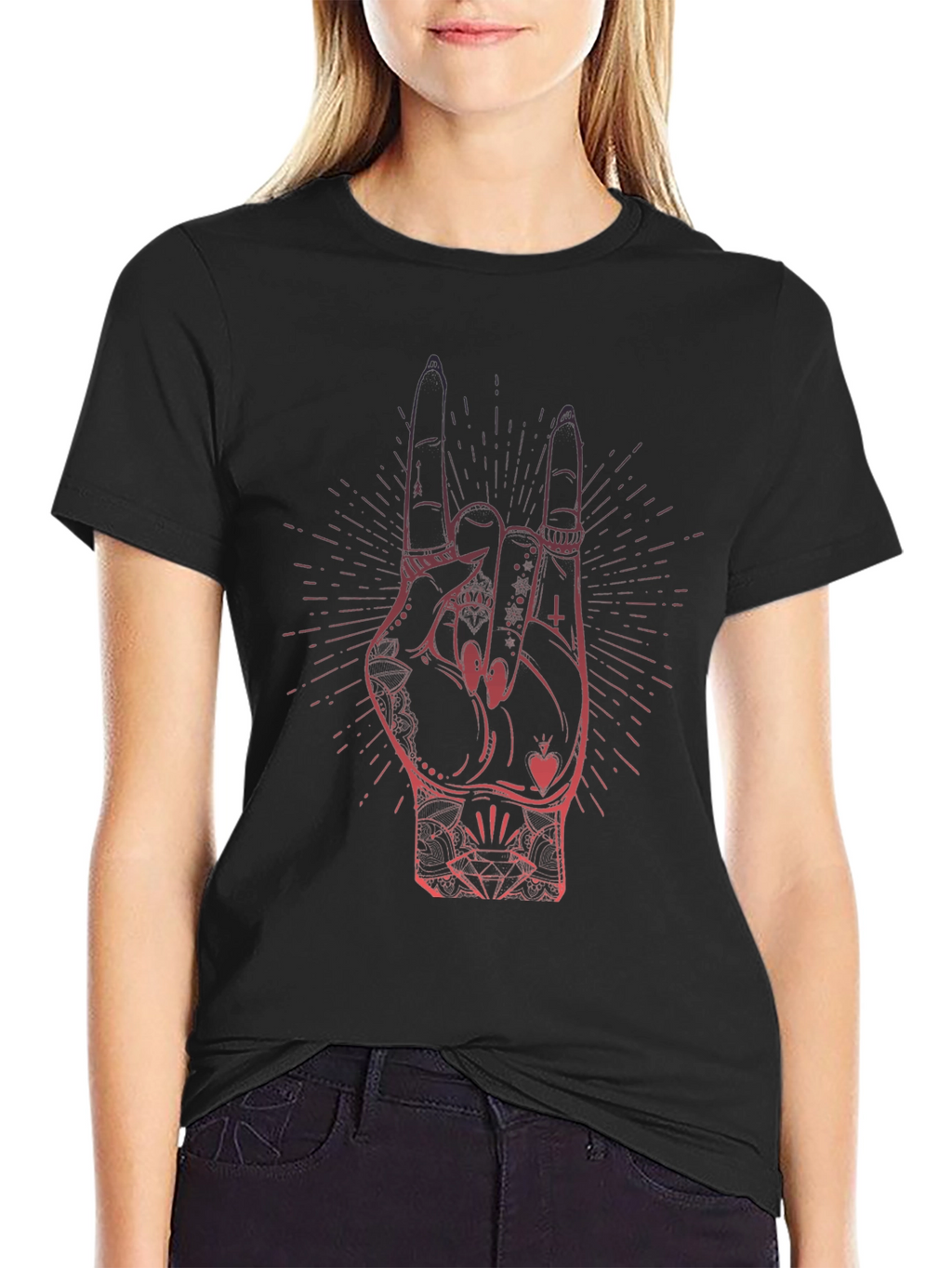 Rock On Hand Graphic T-Shirt - Black