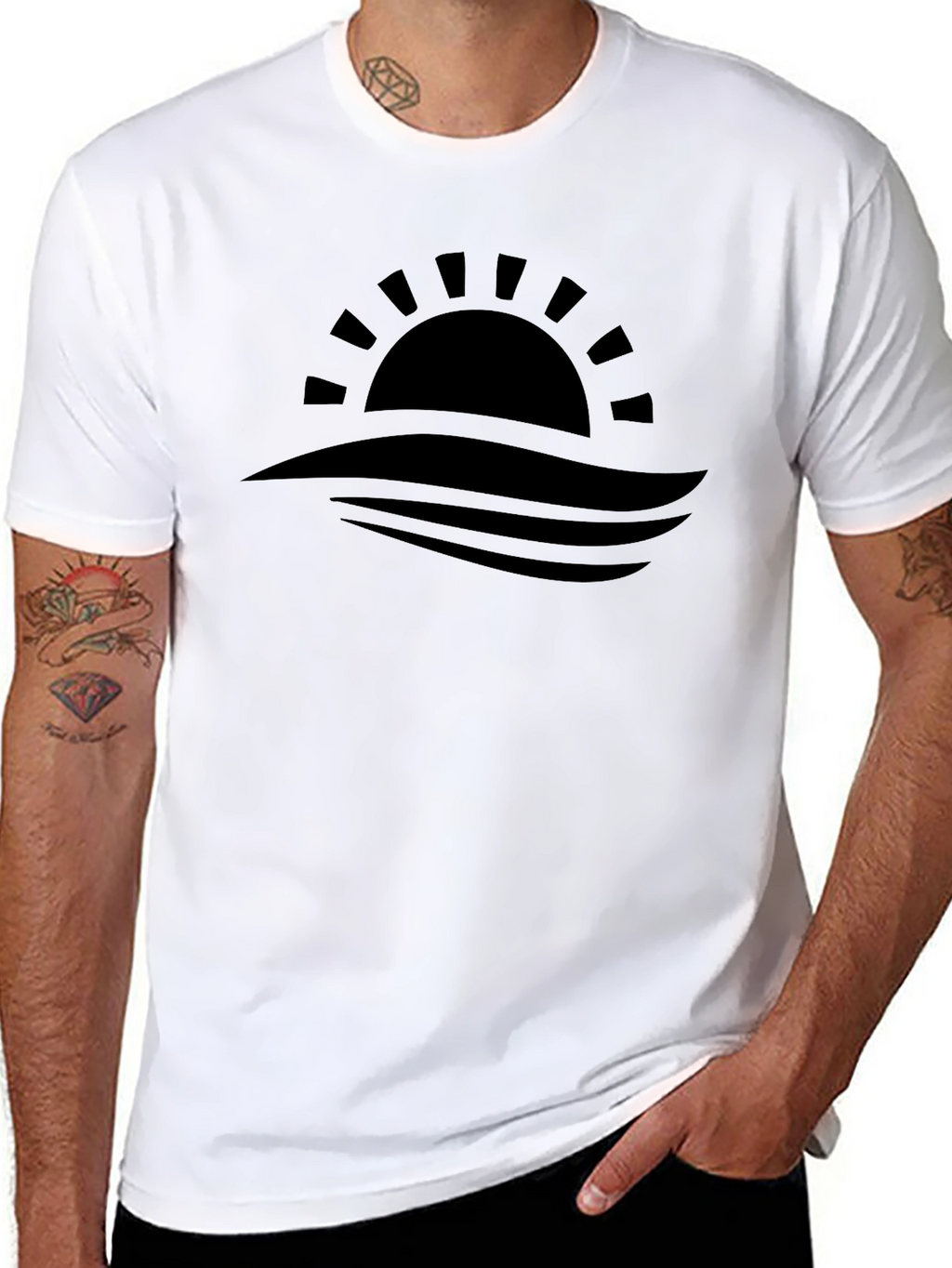 Sunset Waves Graphic Tee - Black Casual Shirt