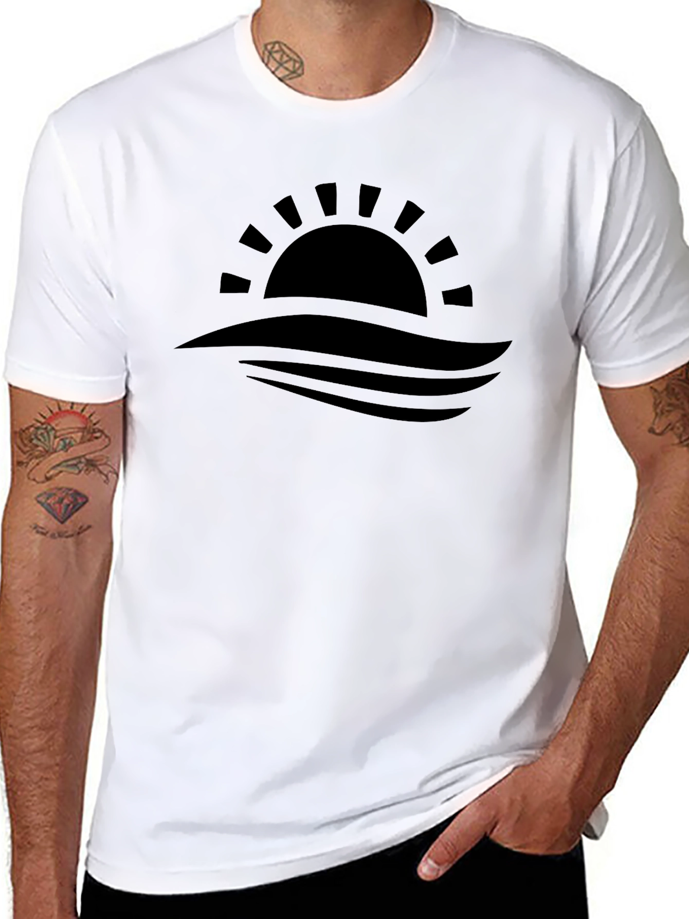 Sunset Waves Graphic Tee - Black Casual Shirt