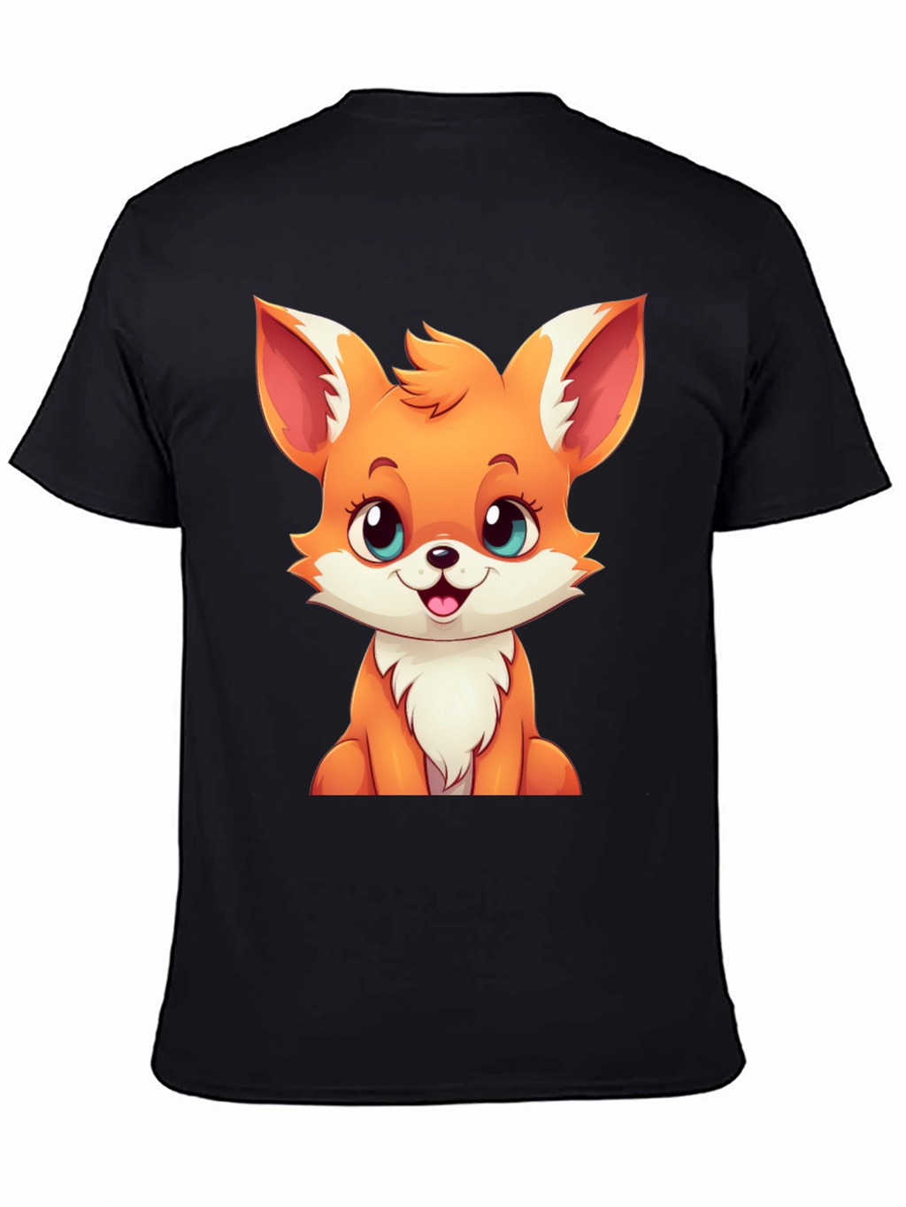 Cute Cartoon Fox Graphic Tee - Black T-Shirt