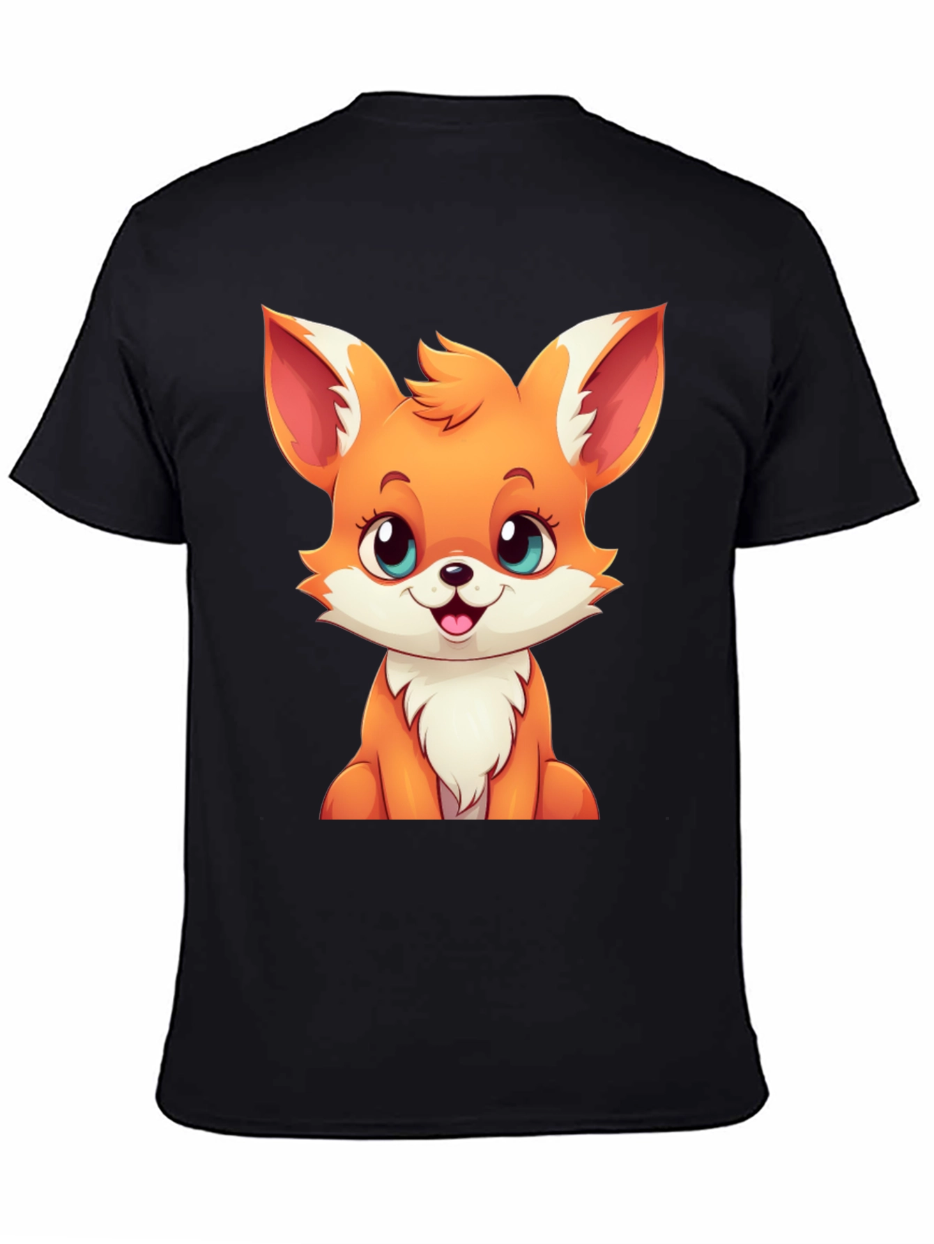 Cute Cartoon Fox Graphic Tee - Black T-Shirt
