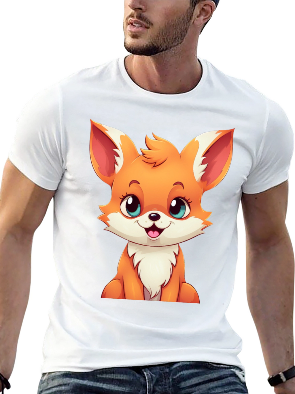 Cute Cartoon Fox Graphic Tee - Black T-Shirt