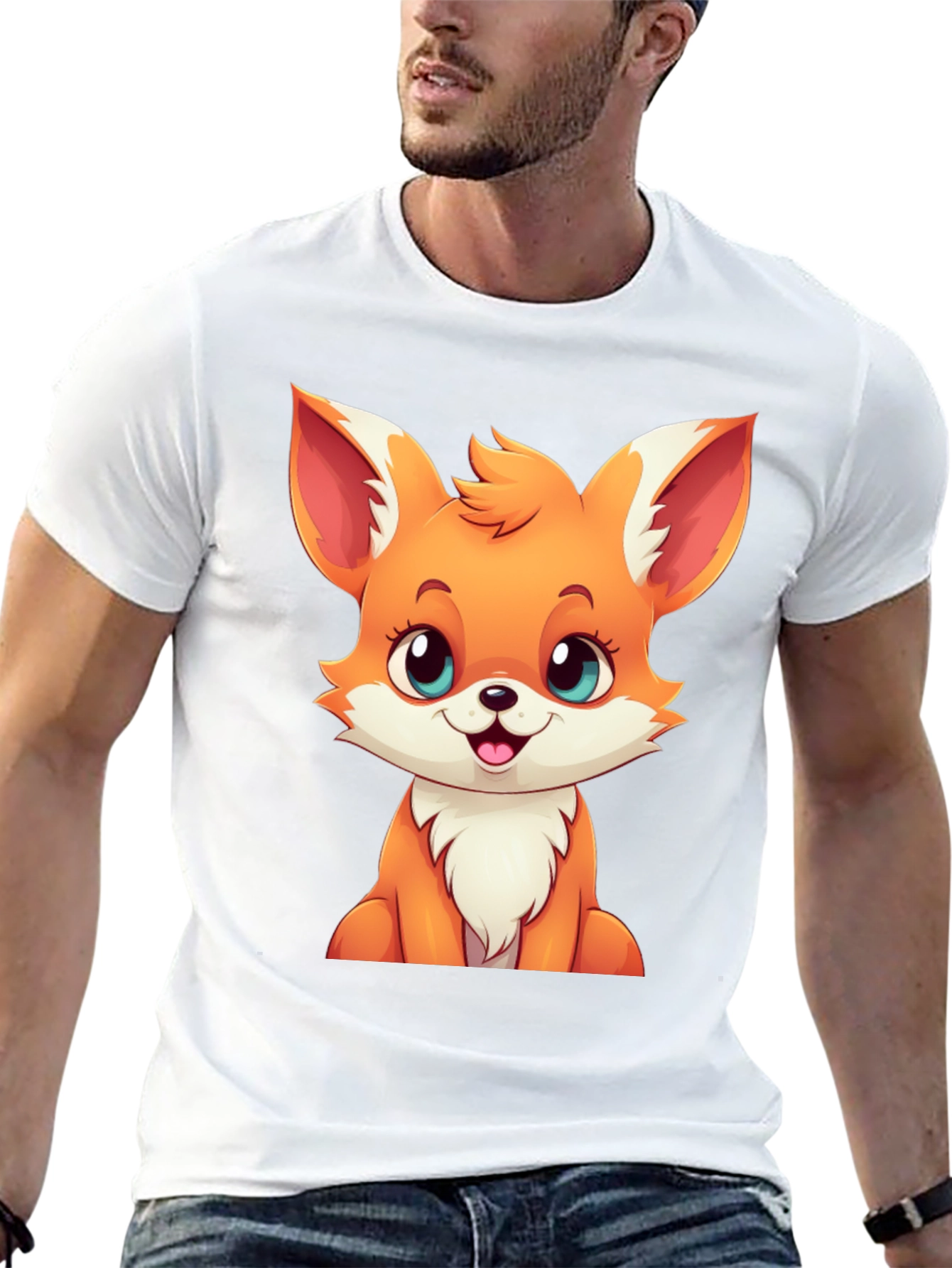 Cute Cartoon Fox Graphic Tee - Black T-Shirt
