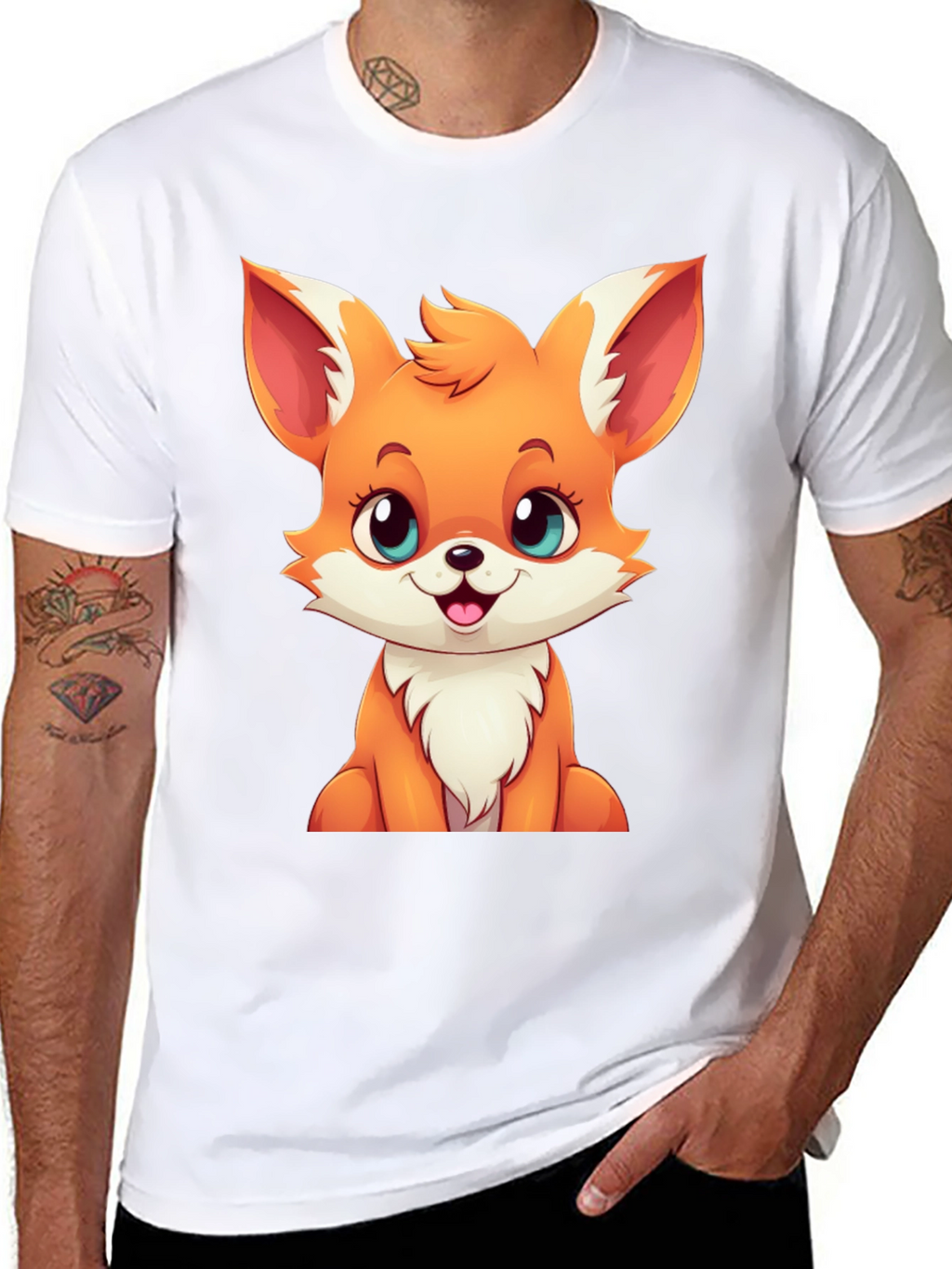 Cute Cartoon Fox Graphic Tee - Black T-Shirt