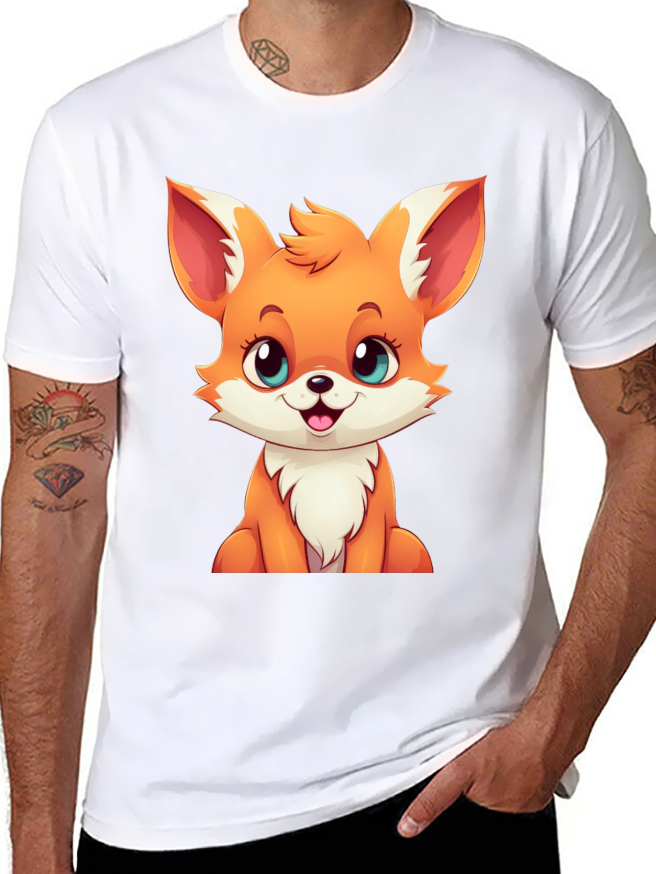 Cute Cartoon Fox Graphic Tee - Black T-Shirt