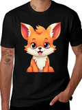 Cute Cartoon Fox Graphic Tee - Black T-Shirt