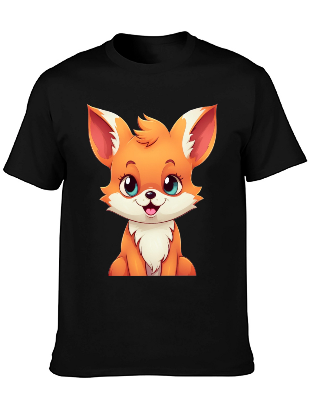 Cute Cartoon Fox Graphic Tee - Black T-Shirt