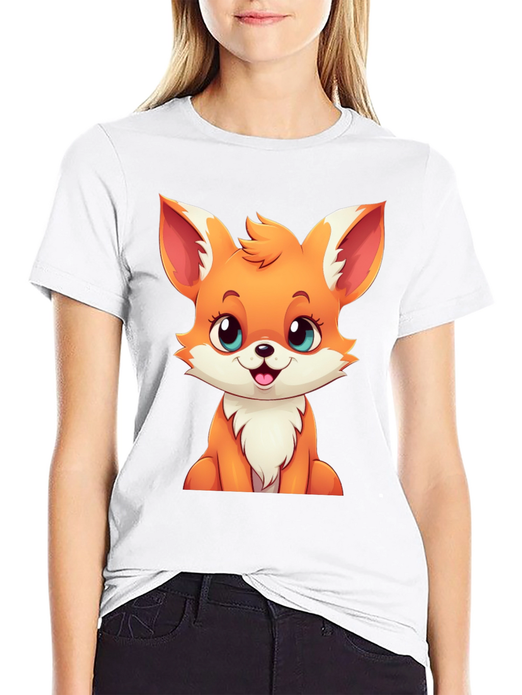Cute Cartoon Fox Graphic Tee - Black T-Shirt