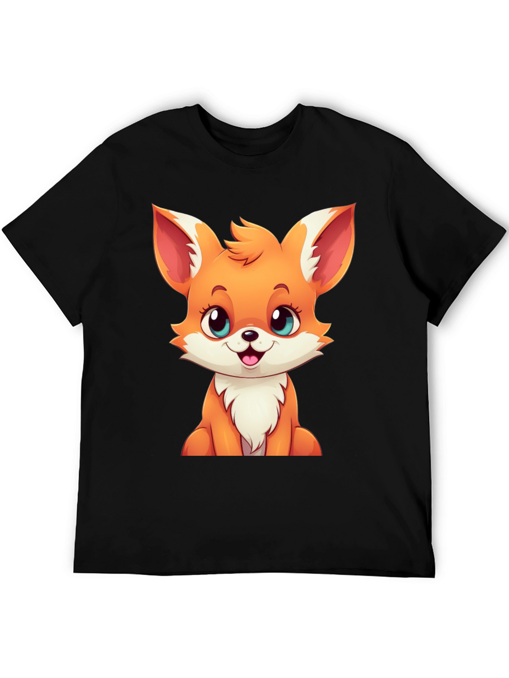 Cute Cartoon Fox Graphic Tee - Black T-Shirt