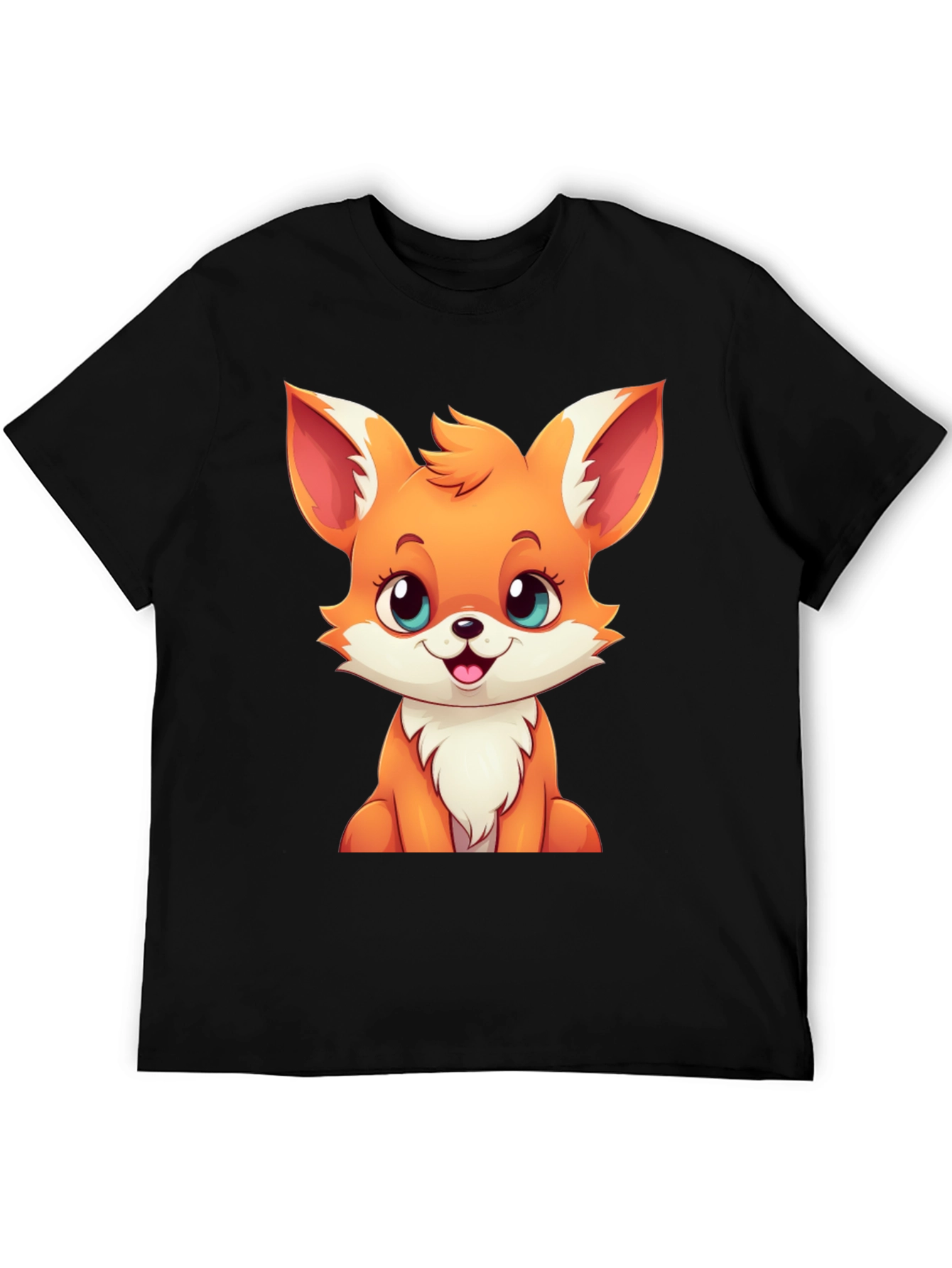Cute Cartoon Fox Graphic Tee - Black T-Shirt