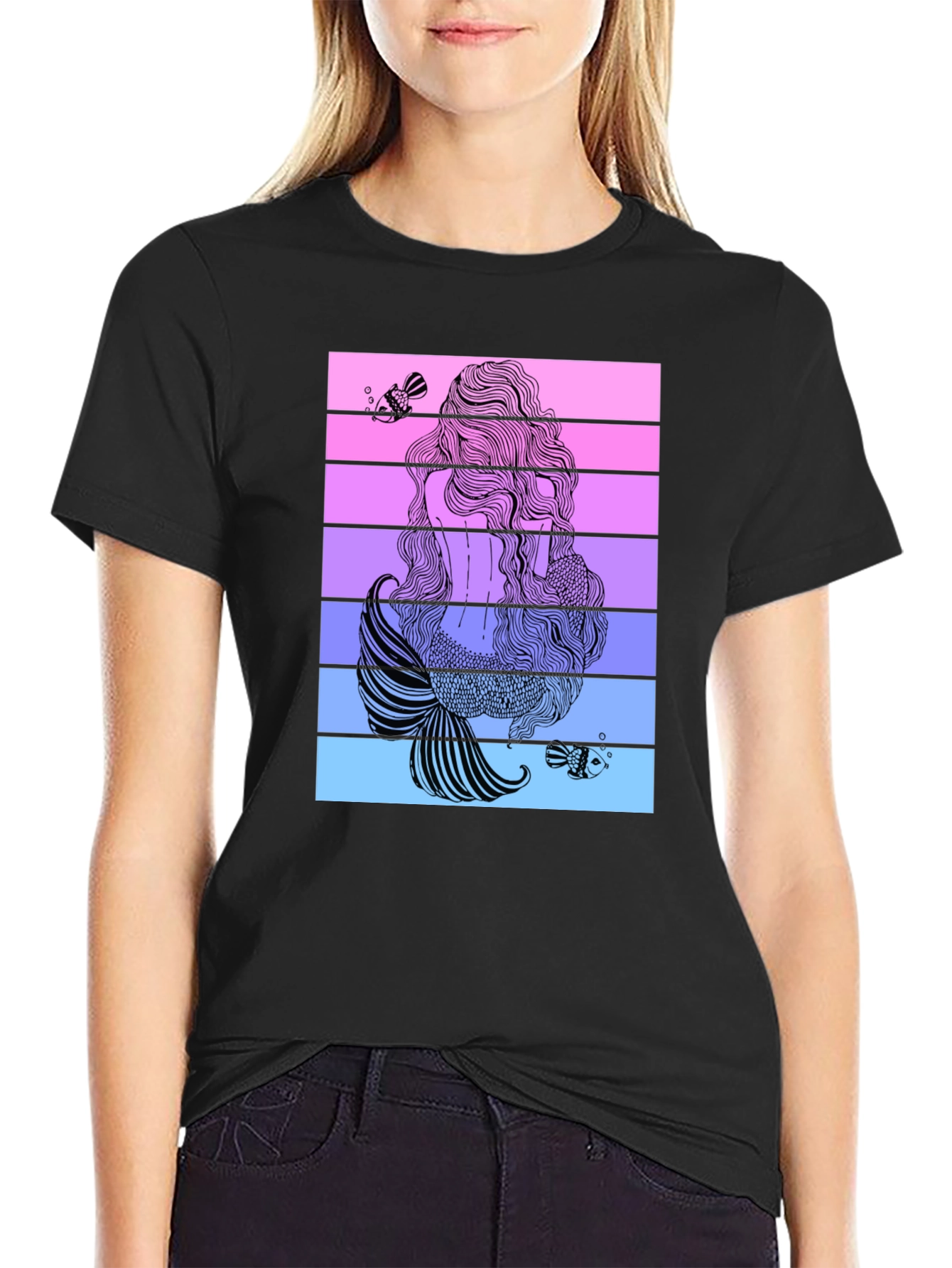 Mermaid Tail Graphic T-Shirt - Stylish Black Tee
