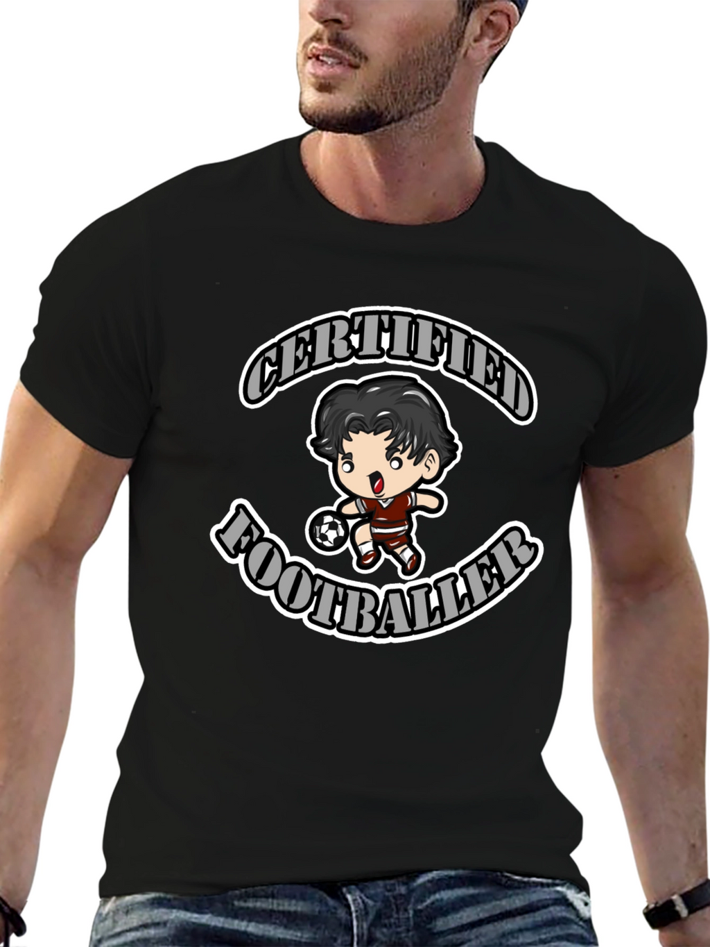 Certified Footballer Graphic T-Shirt - Black Cotton Tee