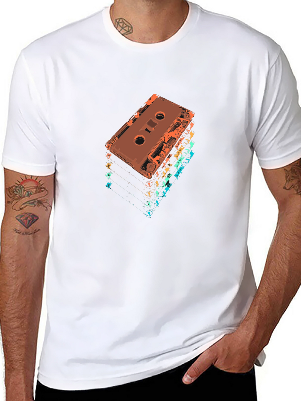 Retro Cassette Tape Stack Graphic Tee - Black