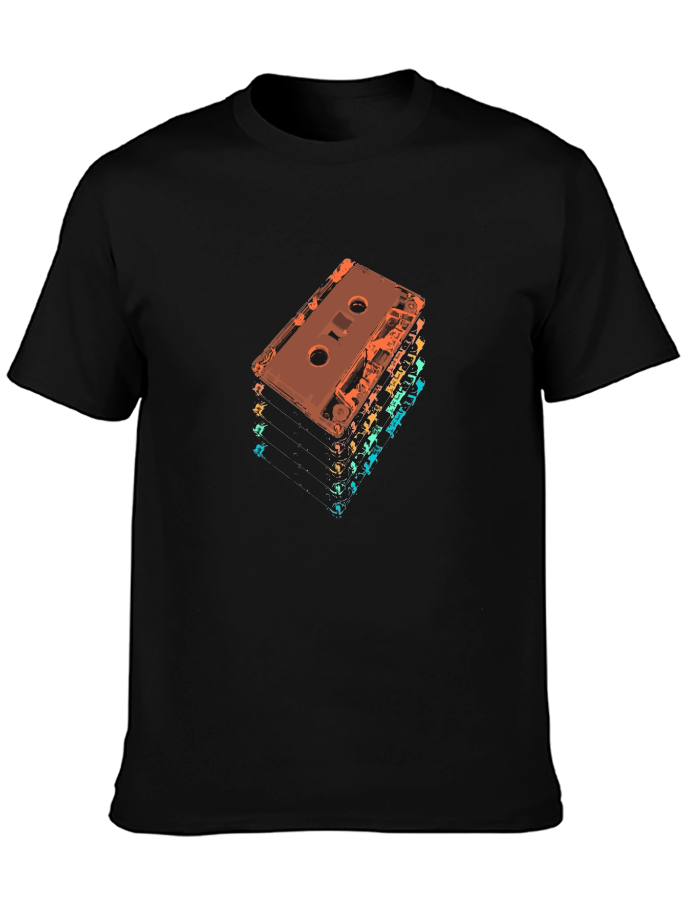 Retro Cassette Tape Stack Graphic Tee - Black