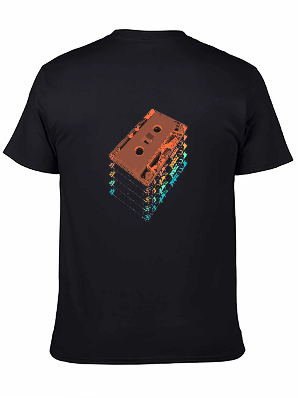 Retro Cassette Tape Stack Graphic Tee - Black