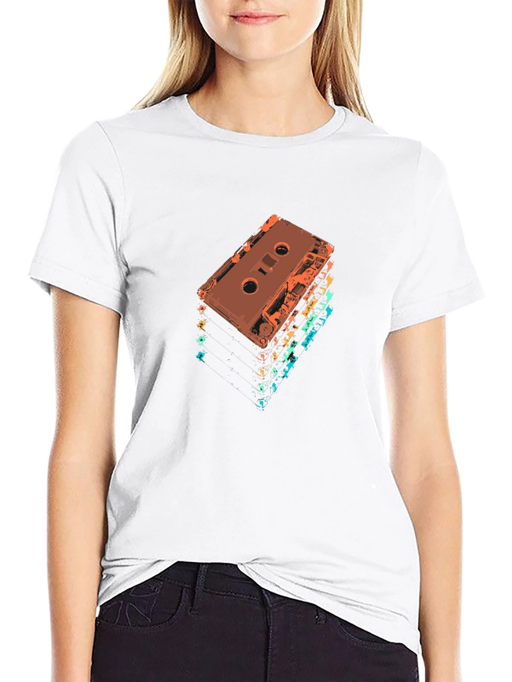Retro Cassette Tape Stack Graphic Tee - Black