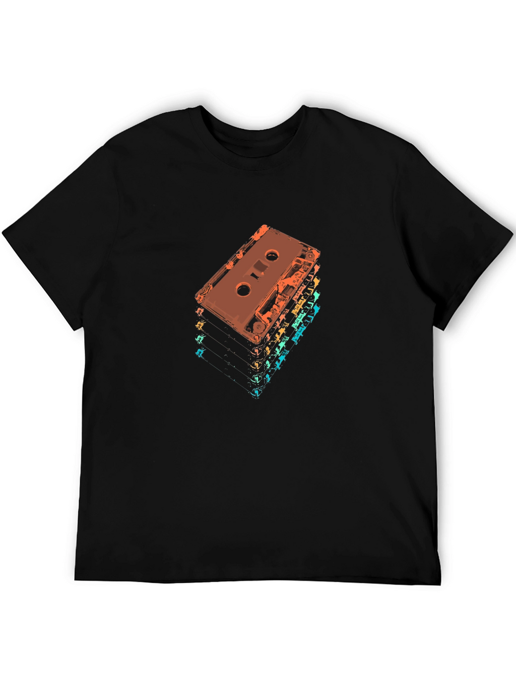 Retro Cassette Tape Stack Graphic Tee - Black
