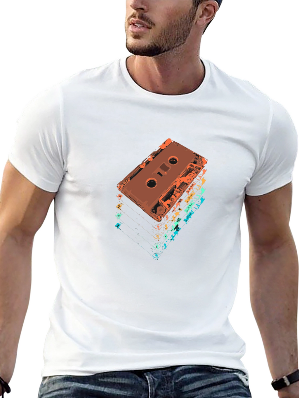 Retro Cassette Tape Stack Graphic Tee - Black