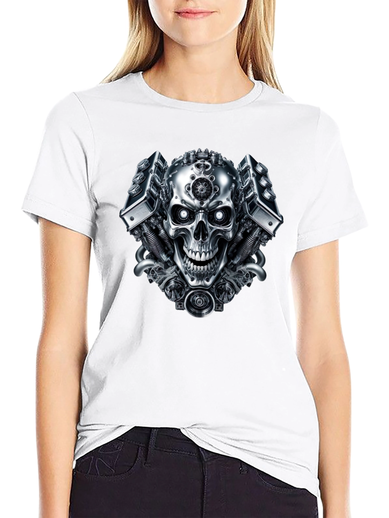 Steampunk Skull Graphic Black T-Shirt
