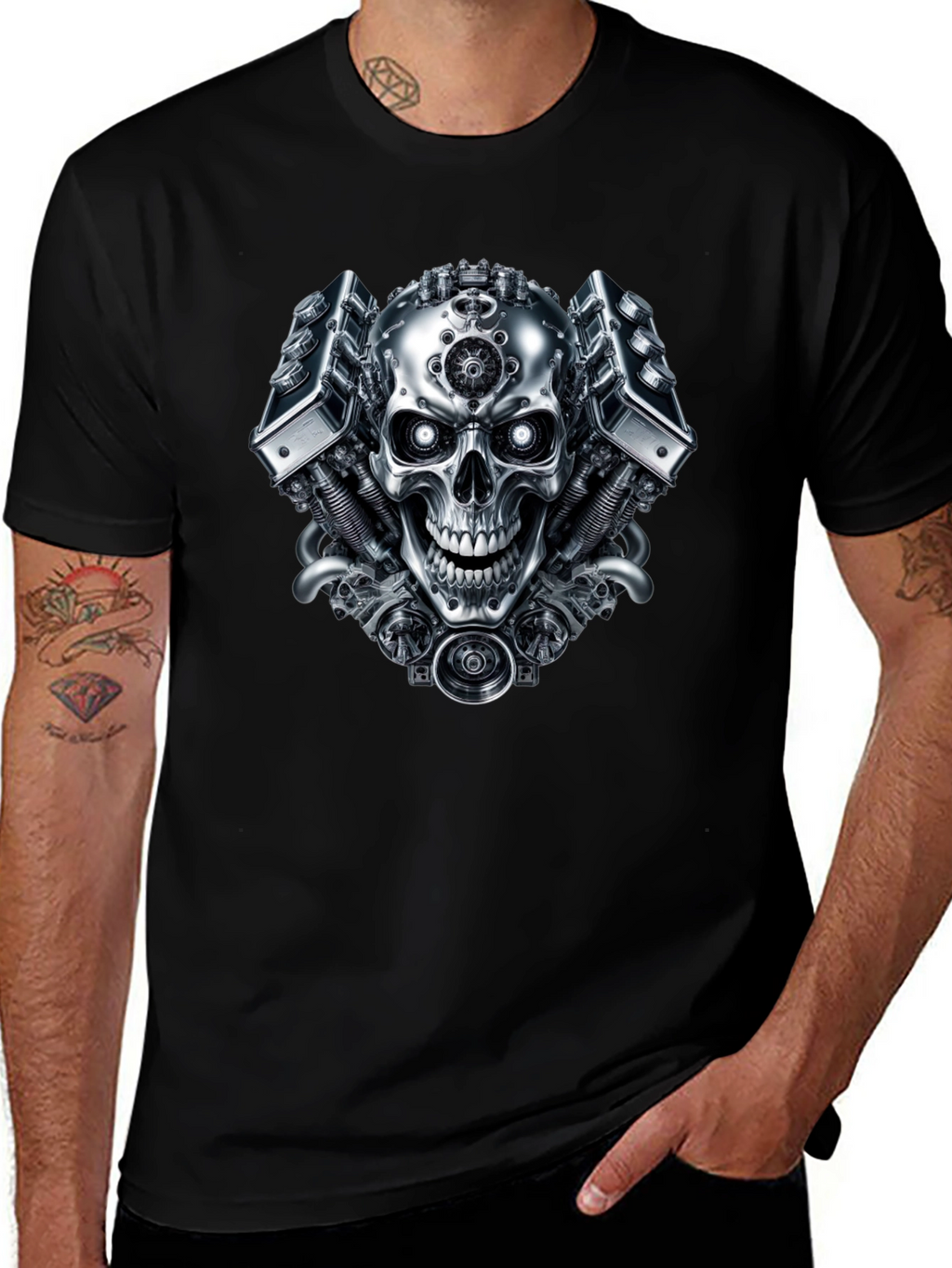Steampunk Skull Graphic Black T-Shirt