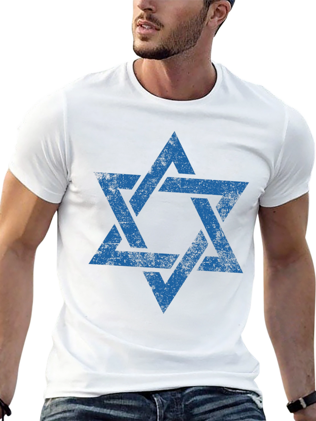 Distressed Star of David Graphic Tee - Black