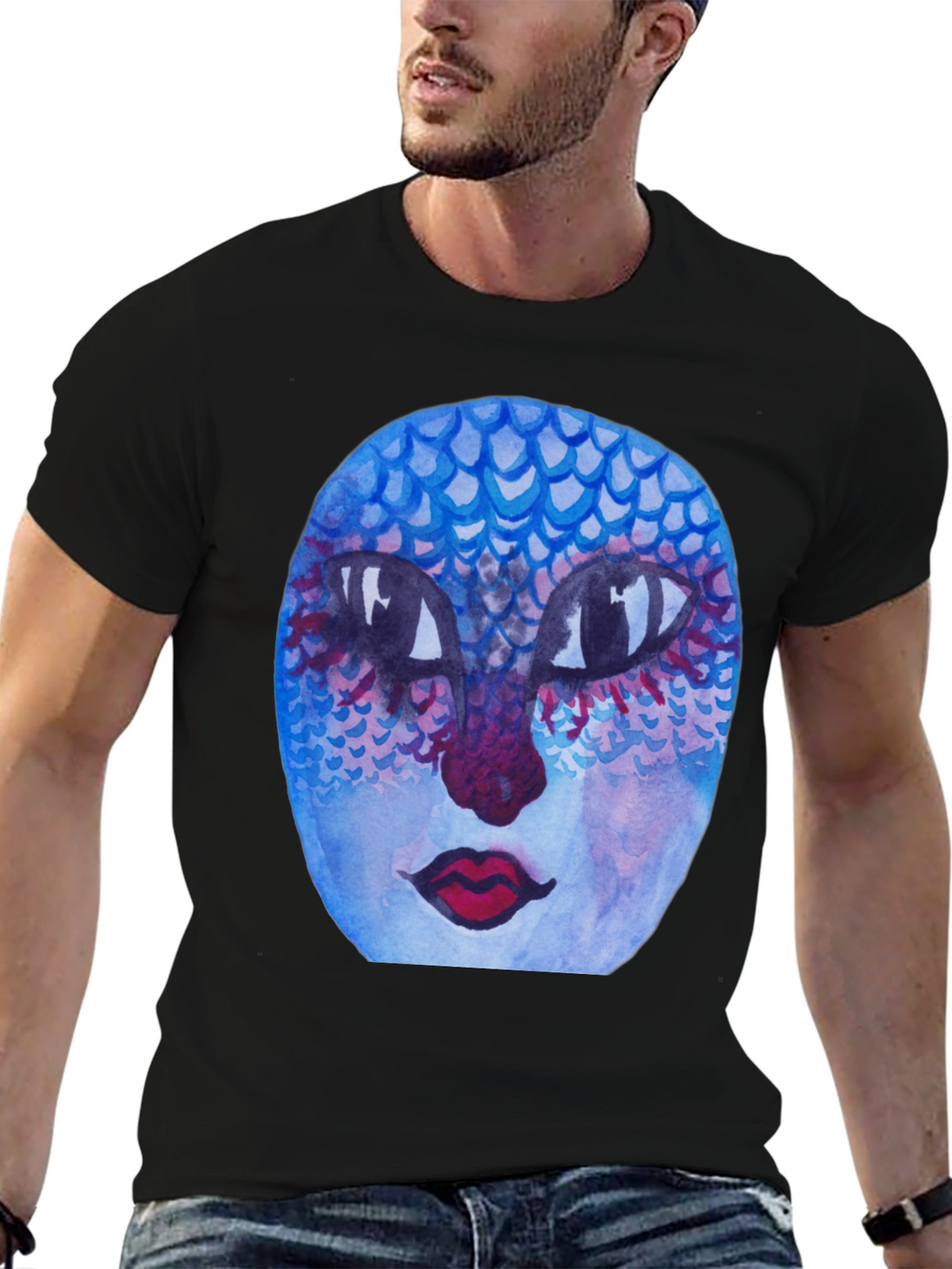Unique Artistic Face Graphic Tee - Black