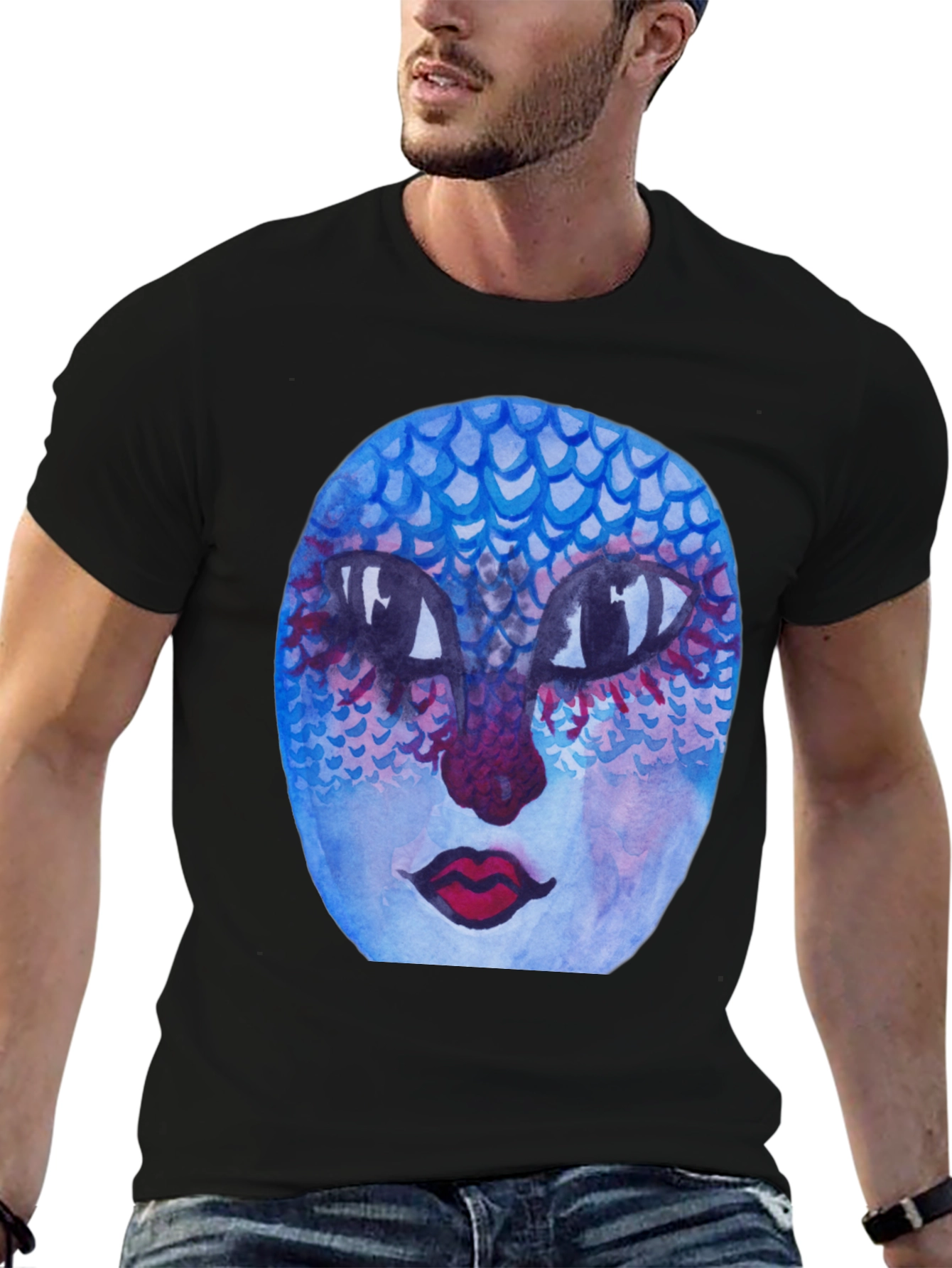 Unique Artistic Face Graphic Tee - Black