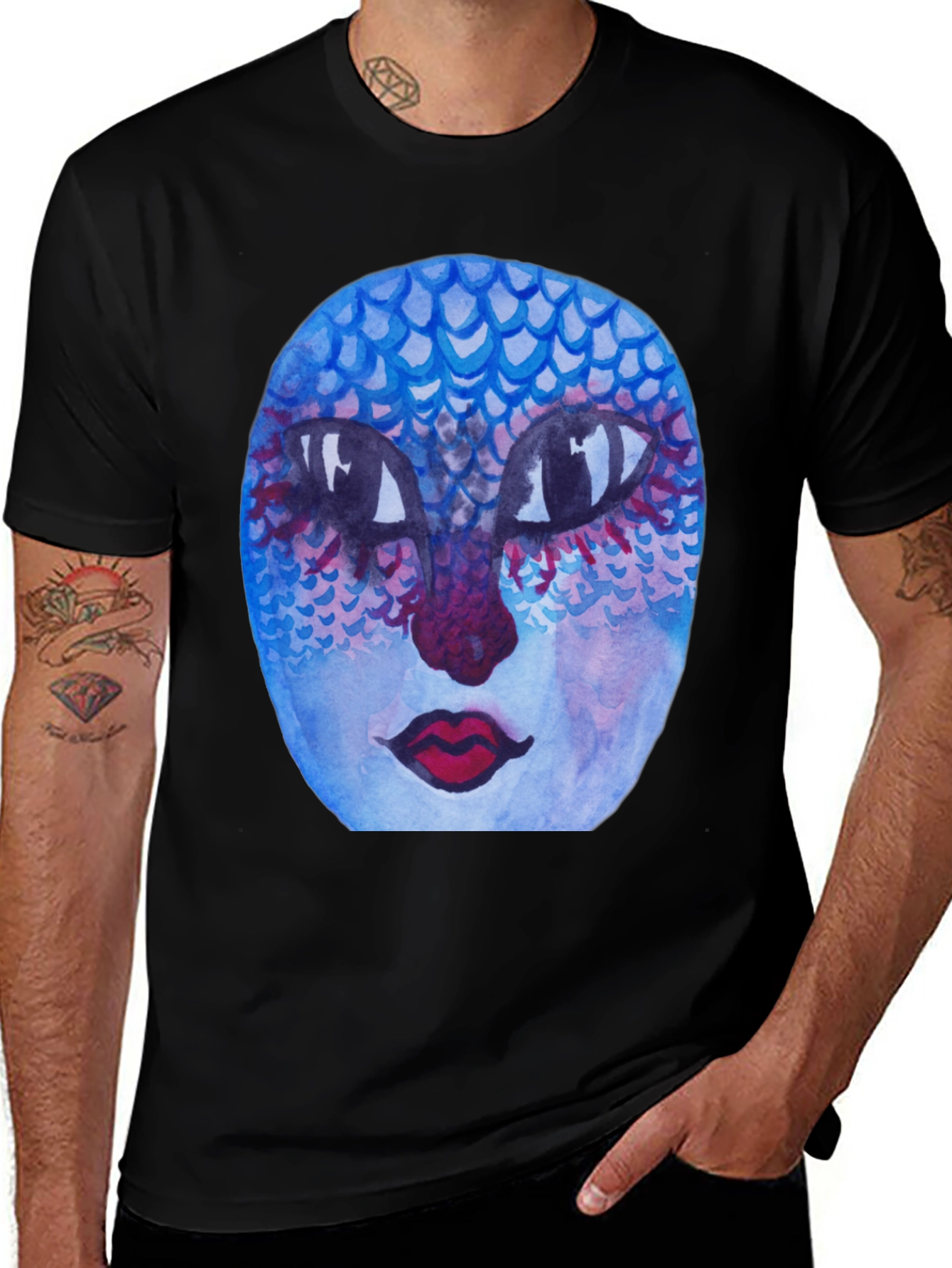Unique Artistic Face Graphic Tee - Black