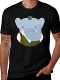 Elephant Character Graphic Print Black T-Shirt