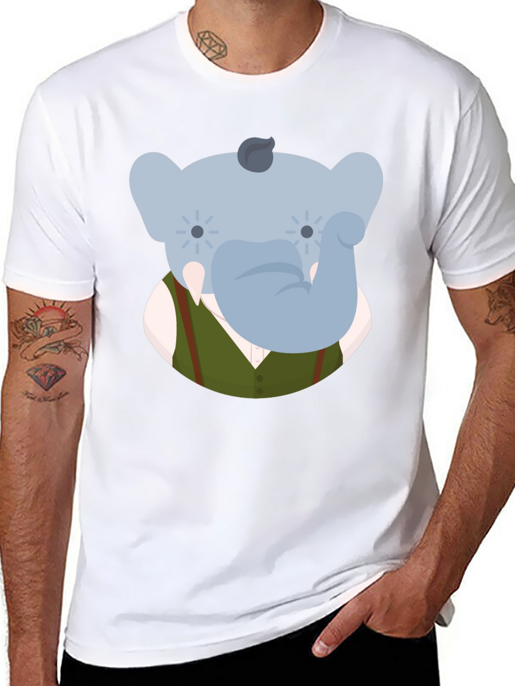 Elephant Character Graphic Print Black T-Shirt