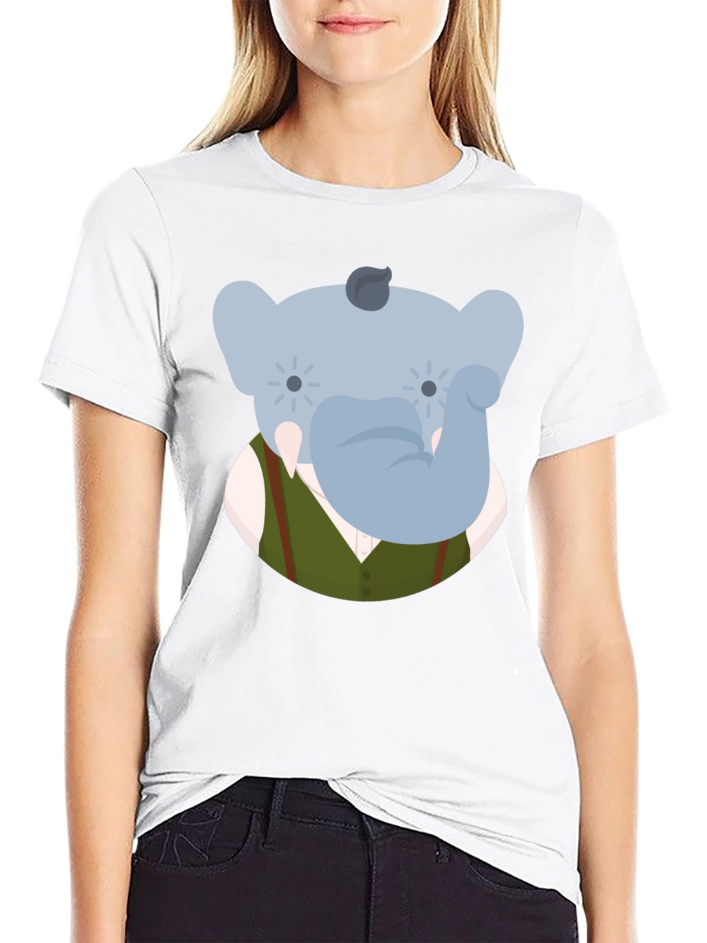 Elephant Character Graphic Print Black T-Shirt
