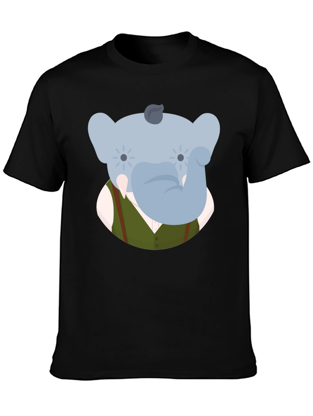 Elephant Character Graphic Print Black T-Shirt