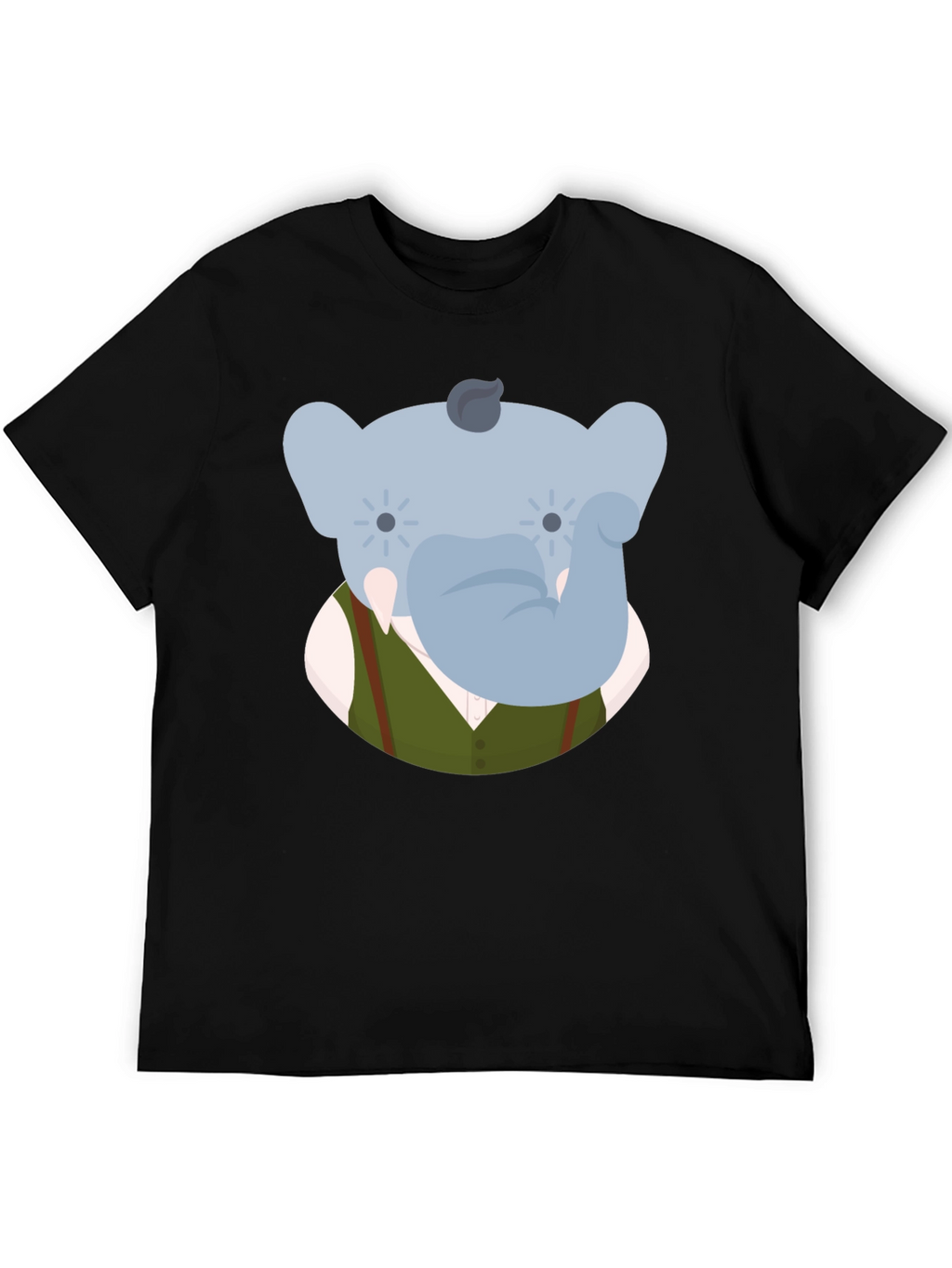 Elephant Character Graphic Print Black T-Shirt