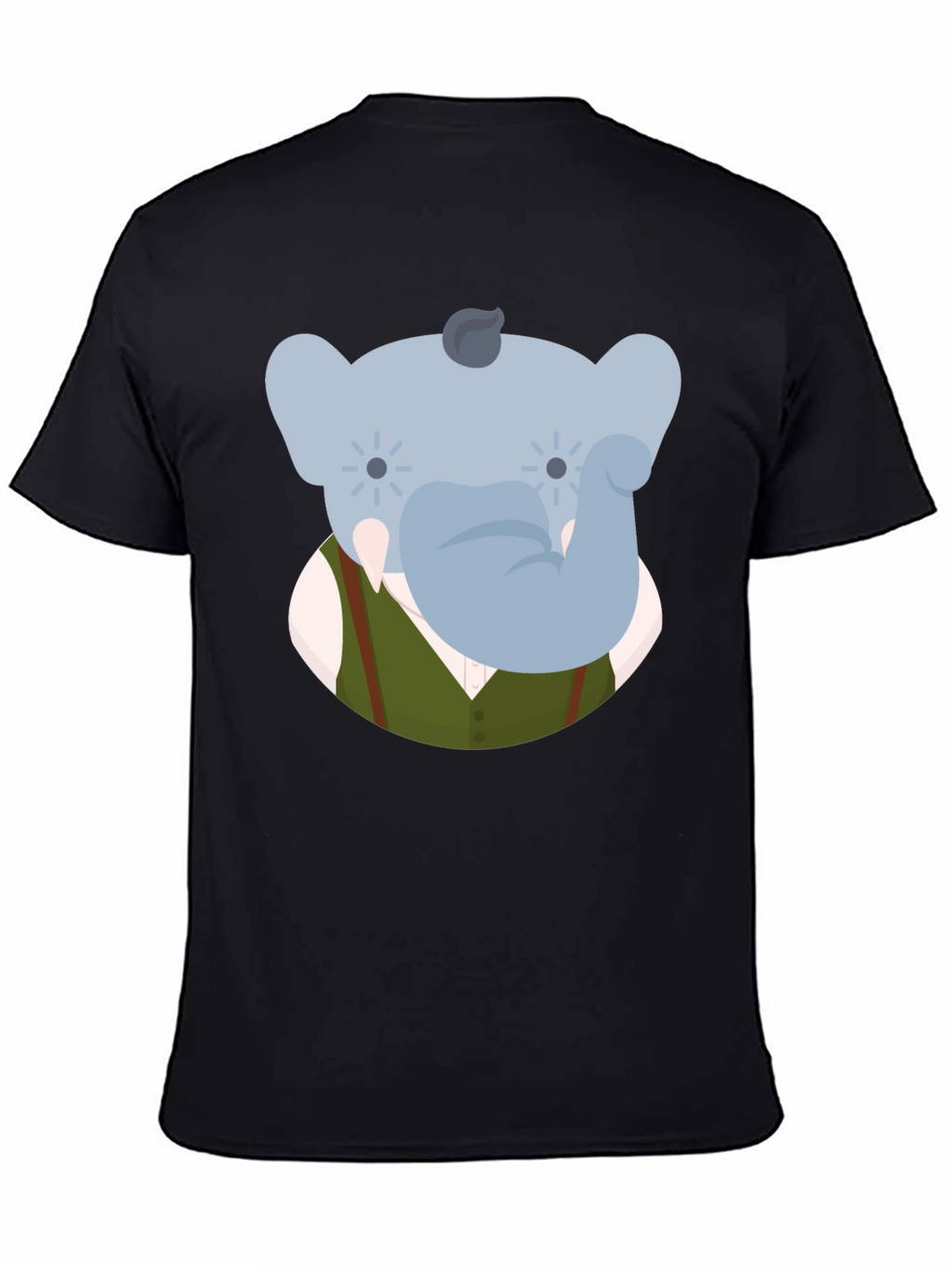 Elephant Character Graphic Print Black T-Shirt