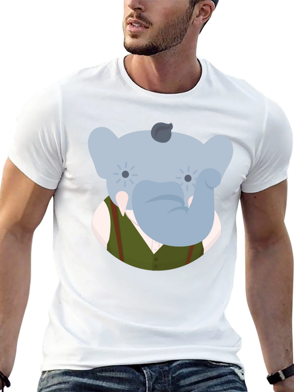 Elephant Character Graphic Print Black T-Shirt