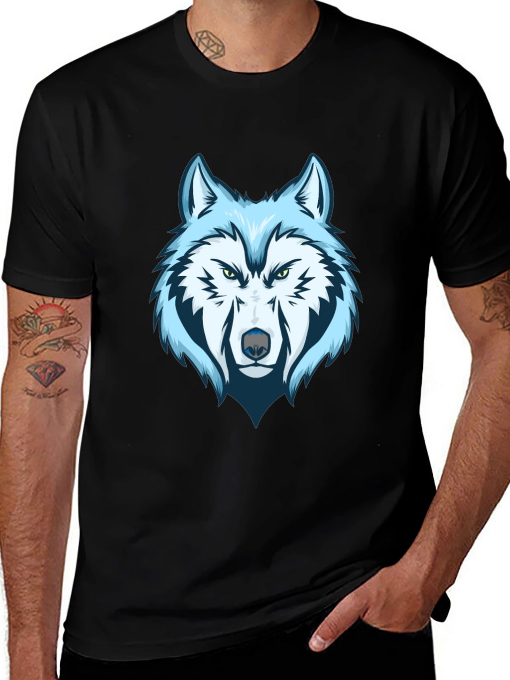 Cool Wolf Graphic Tee - Mens Black T-Shirt