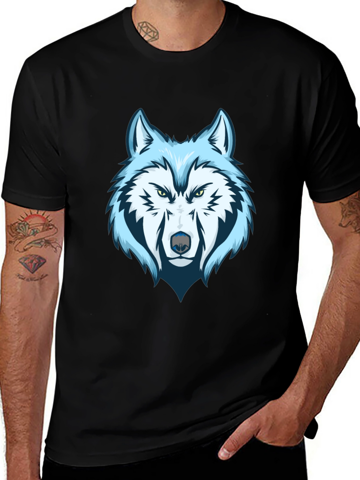 Cool Wolf Graphic Tee - Mens Black T-Shirt