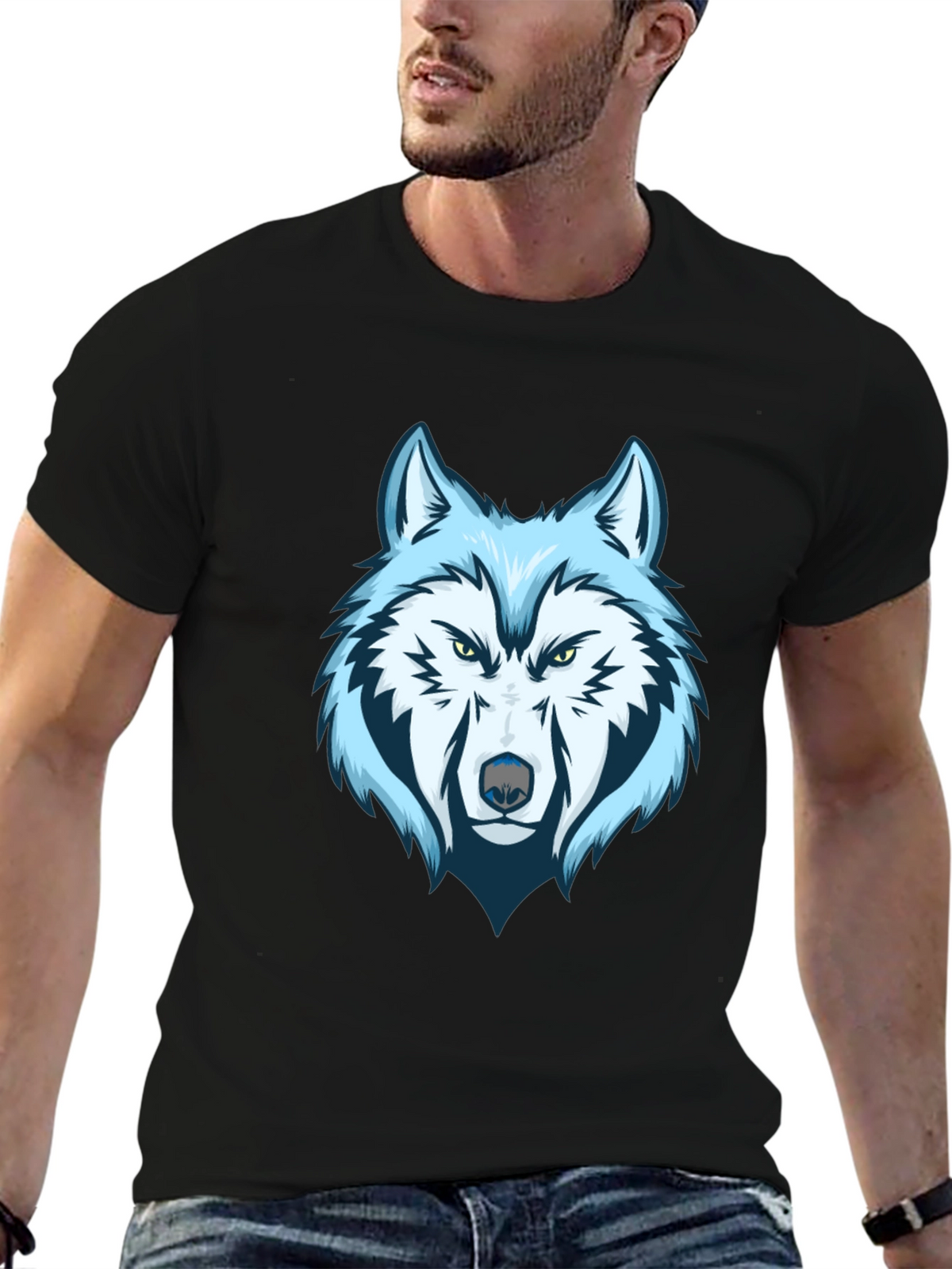 Cool Wolf Graphic Tee - Mens Black T-Shirt