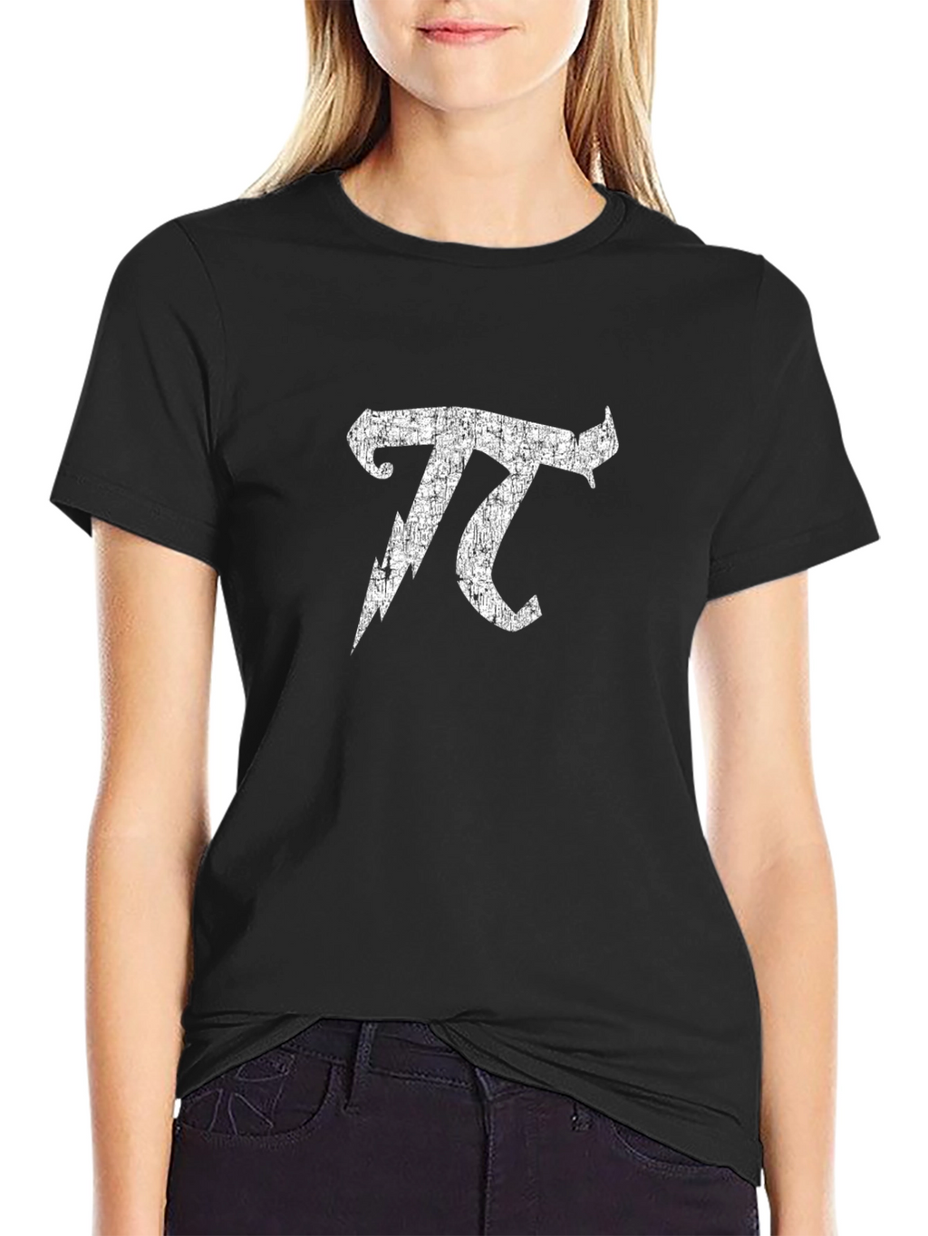 Distressed Pi Symbol Graphic Tee - Black