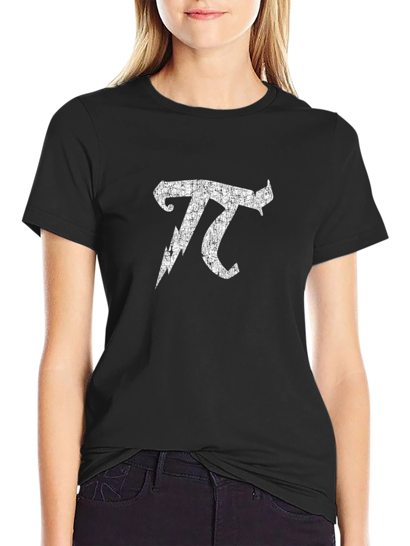 Distressed Pi Symbol Graphic Tee - Black