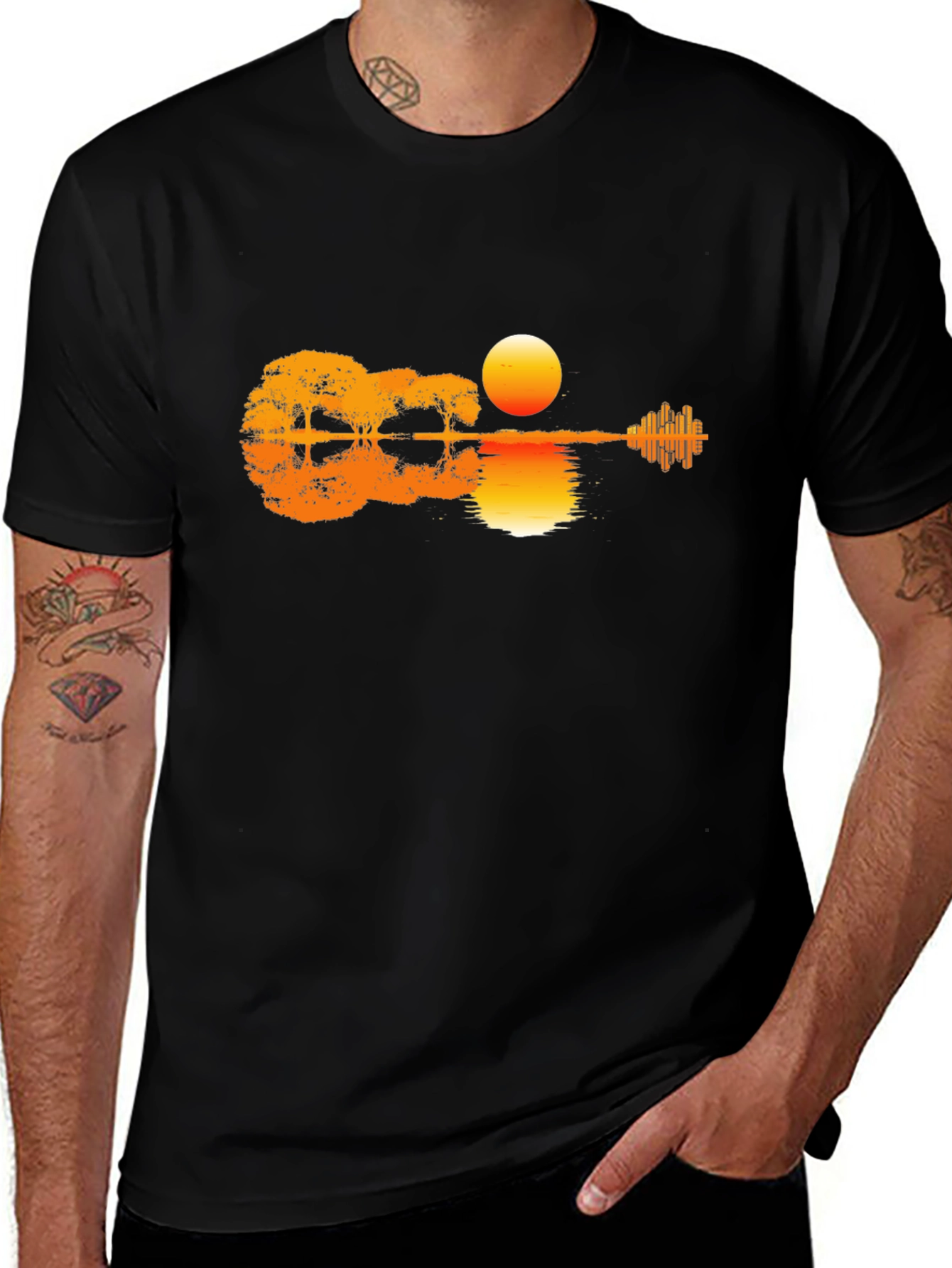 Guitar Sunset Graphic Tee - Black