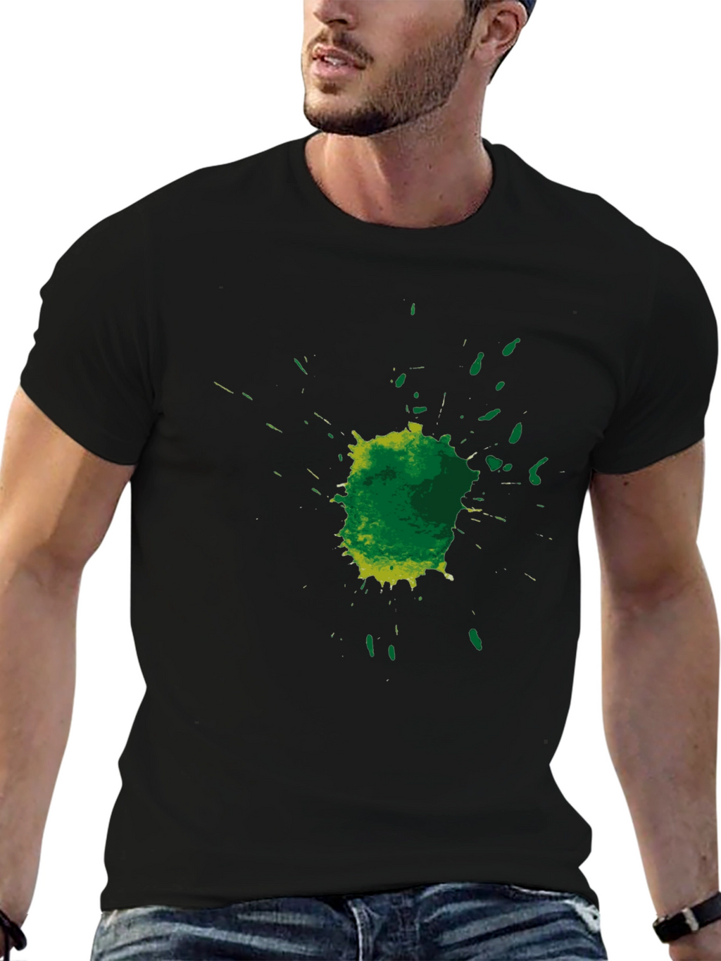 Green Splatter Graphic Tee - Mens Black T-Shirt