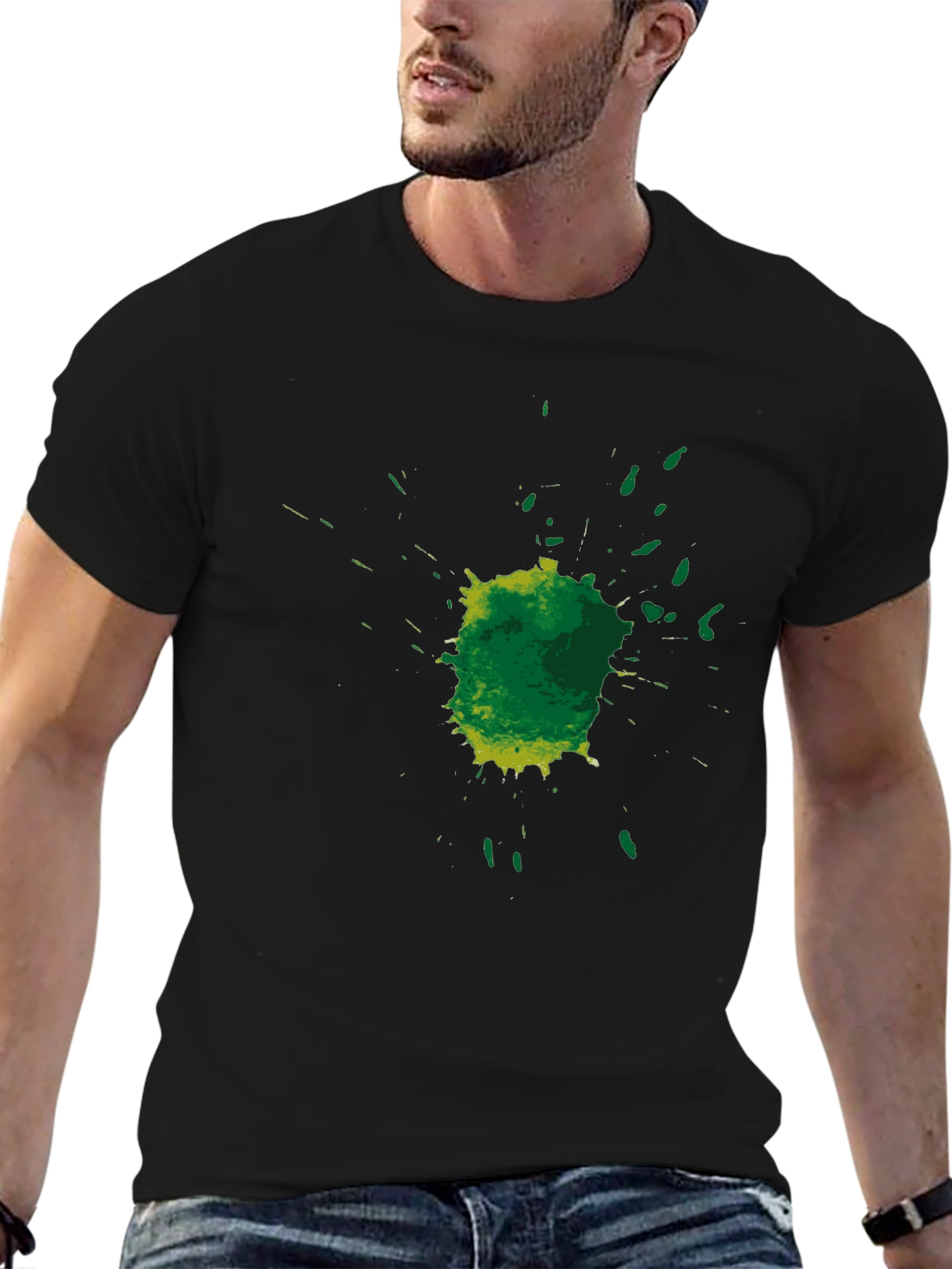 Green Splatter Graphic Tee - Mens Black T-Shirt